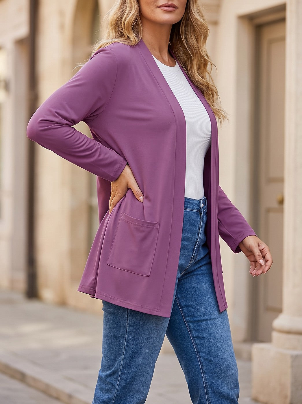 Women's Lightweight Open Front Cardigan with Pockets