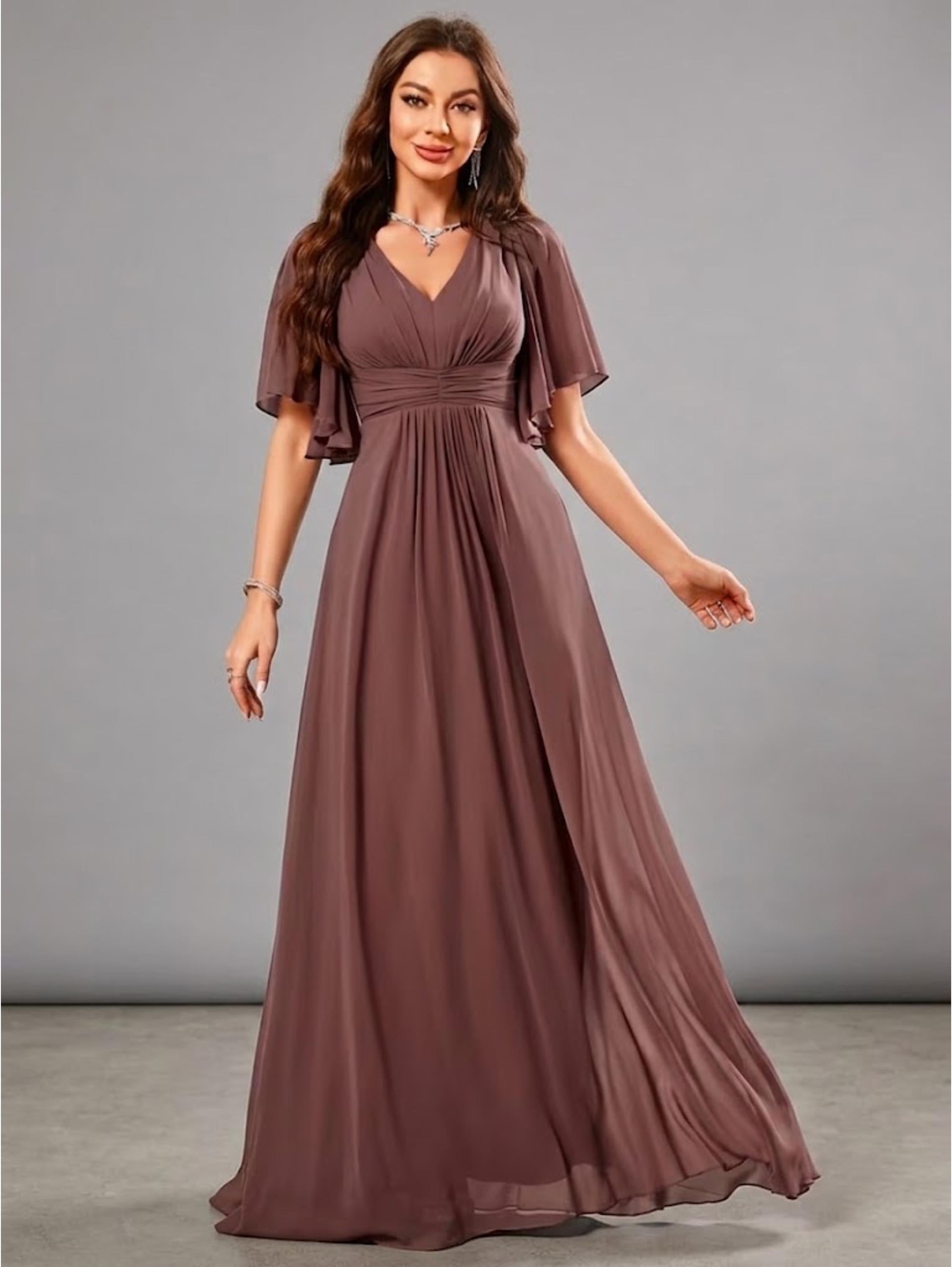 Women's Vintage Neckline Evening Dress in Mauve