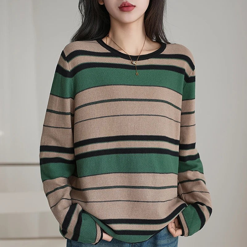 Women's Striped Crewneck Knit Pullover