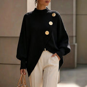 Women's Oversized Mock Neck Asymmetric Hem Sweater