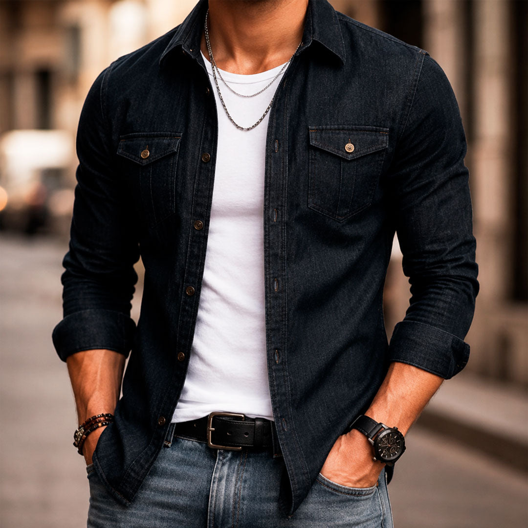 Men's Adaptive Fit Cotton Denim Button-Down Shirt