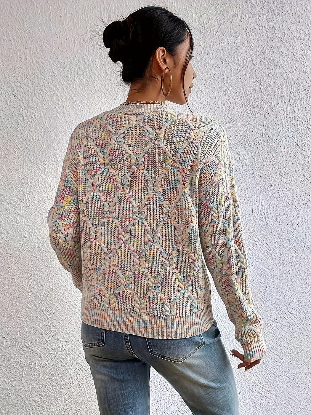 Women's Heathered Diamond Cable Knit Pullover