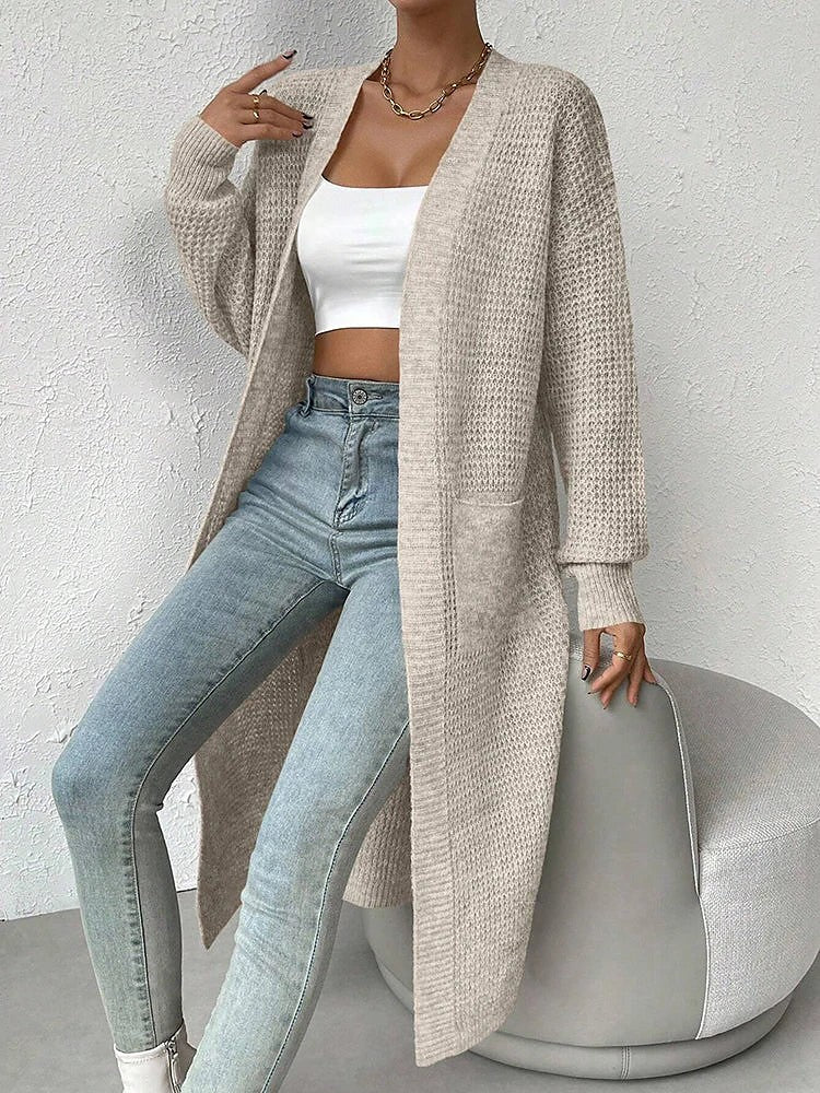 Women's Long Duster Cardigan Side Slits Pockets