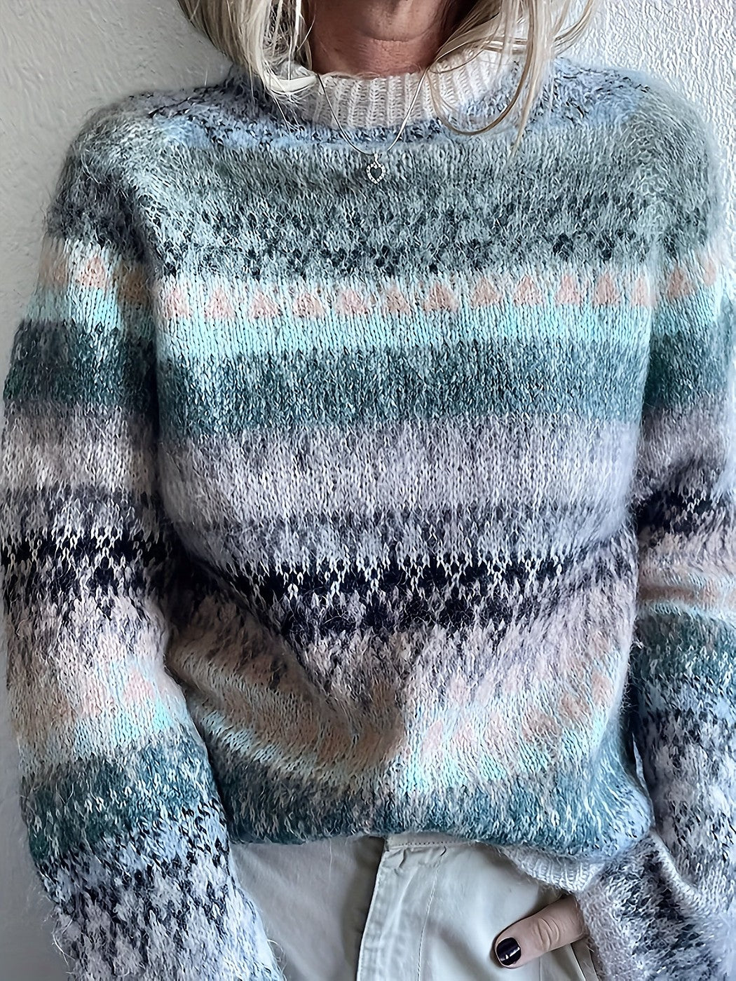 Women's Nordic Stripe Brushed Mock Neck Sweater