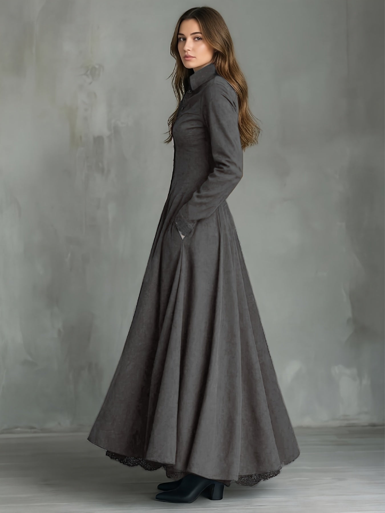 Women's Draped Midi Dress with Button Front