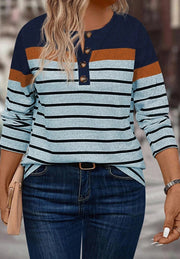 Women's Striped Henley Long Sleeve Knit Top