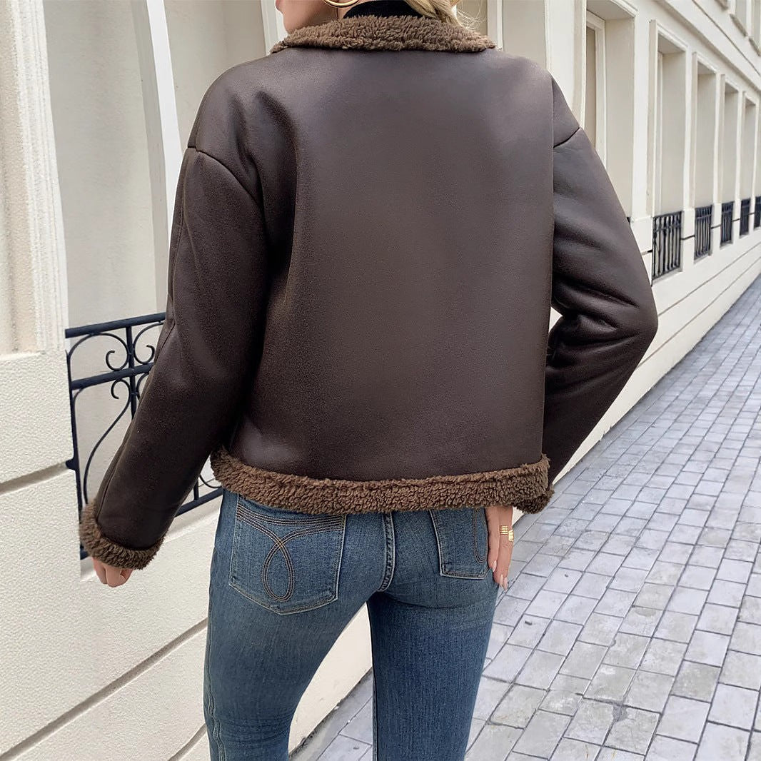 Women's Cropped Faux Shearling Aviator Jacket