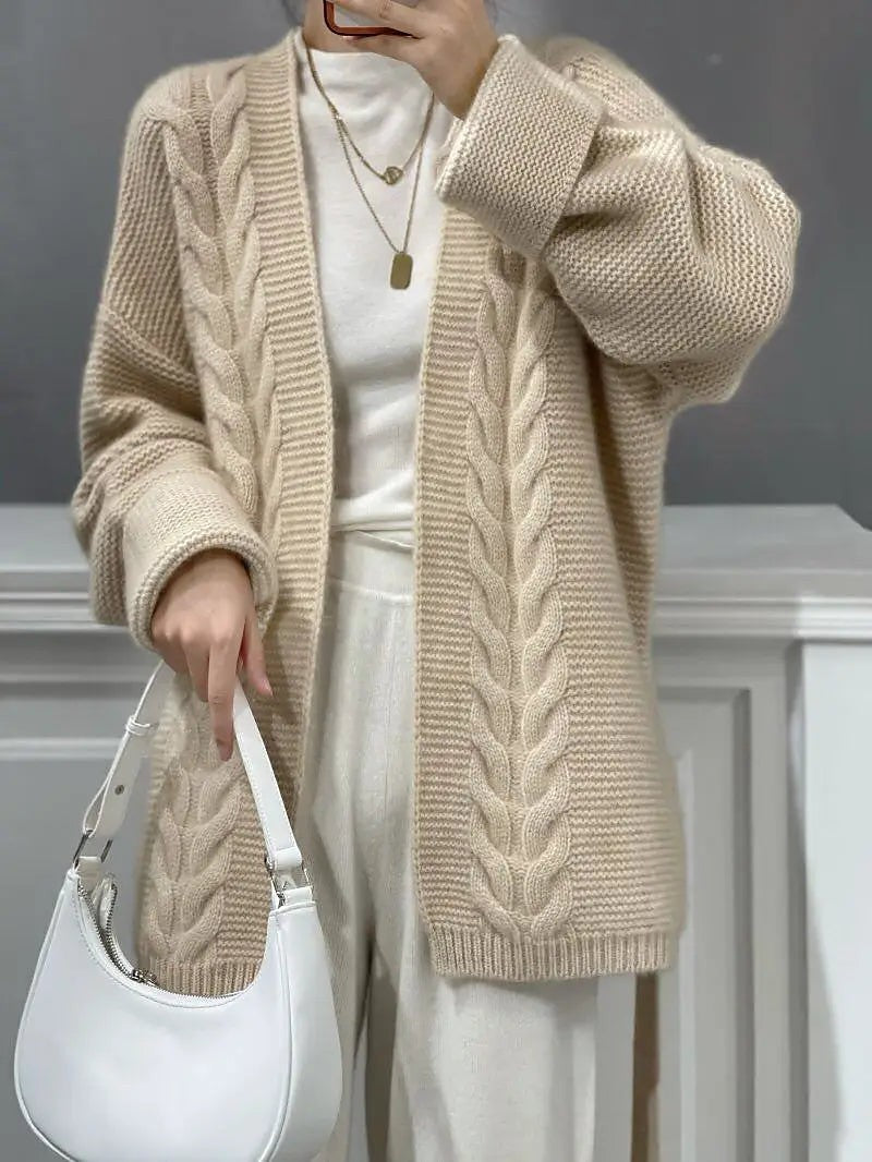 Women's Cable Knit Wrap Cardigan Tie Belt