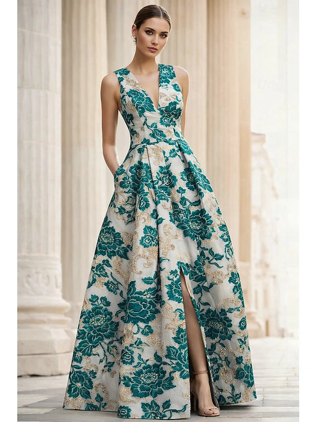 Women's Vintage Neckline Evening Dress in Cobalt