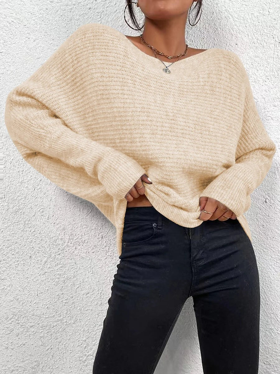 Women's Batwing Sleeve Asymmetric Hem Knit Sweater