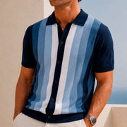 Men's Vertical Stripe Knit Polo Shirt