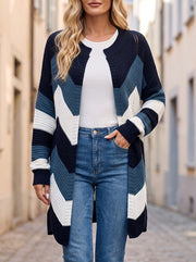 Women's Zigzag Color Block Open Cardigan