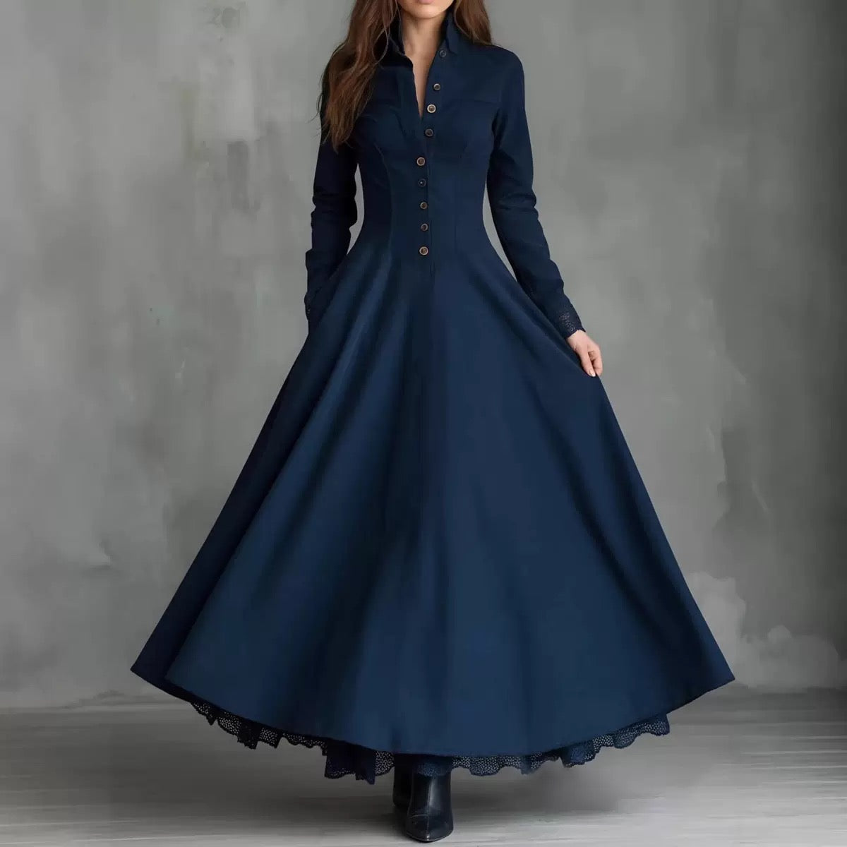 Women's Draped Midi Dress with Button Front