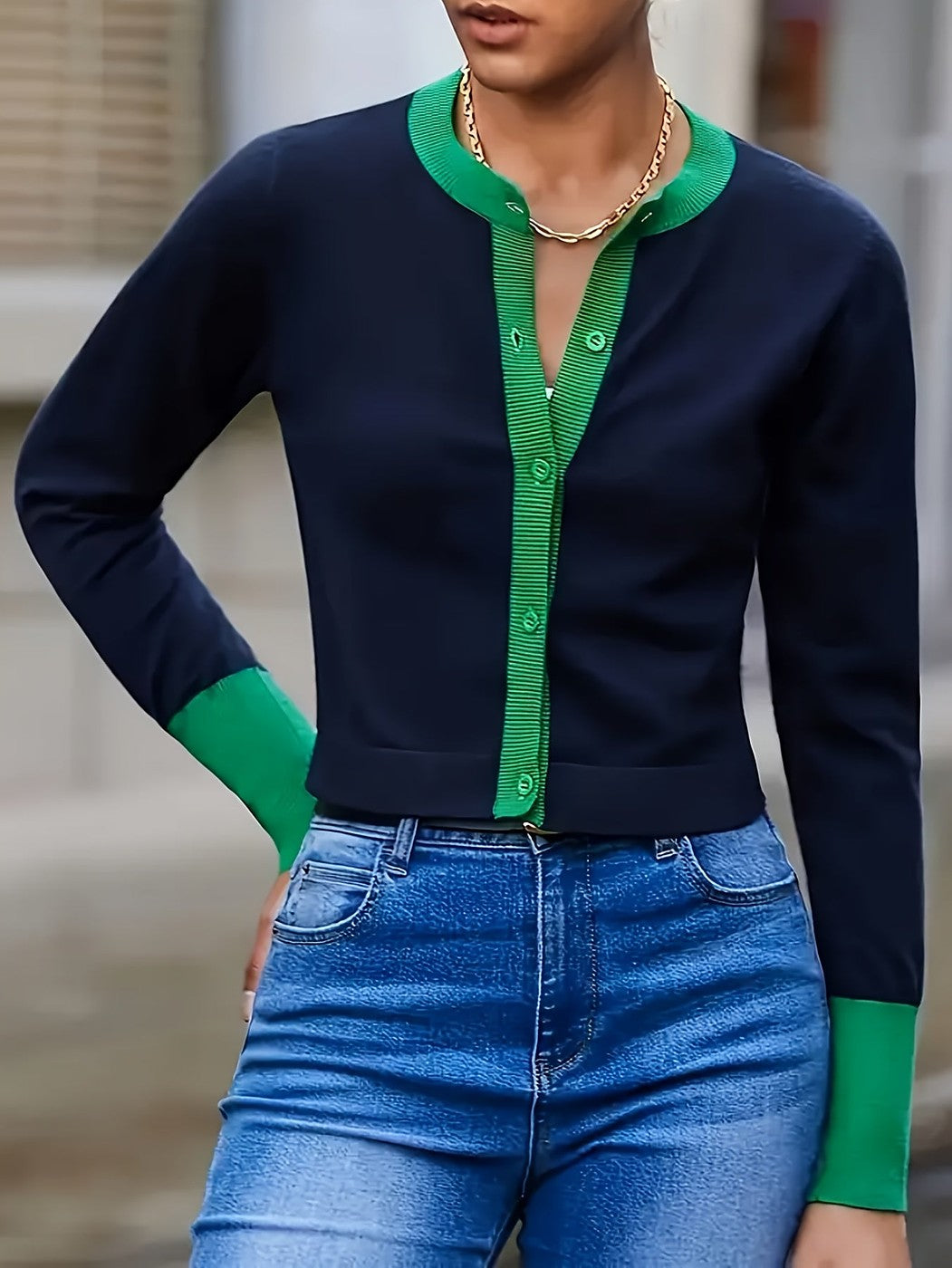Women's Contrast Trim Fall Knit Cardigan