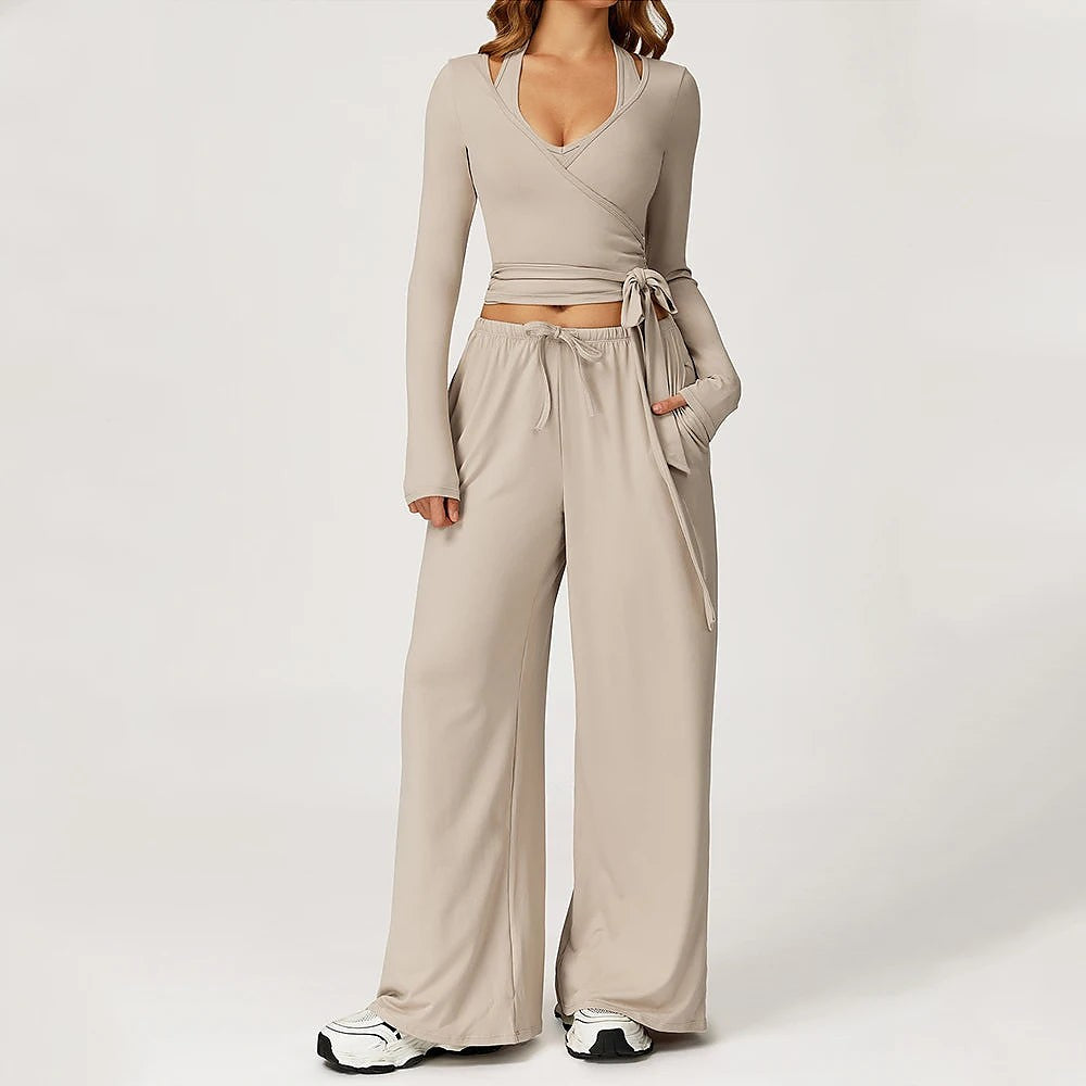 Women's 2 Piece Wrap Top Pants Set