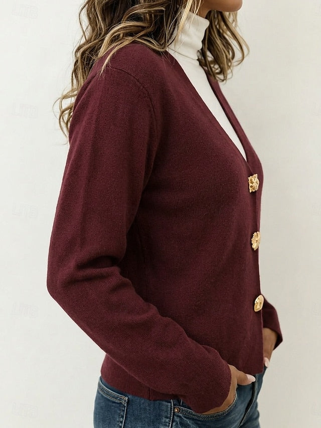 Women's Burgundy Button Down Cardigan