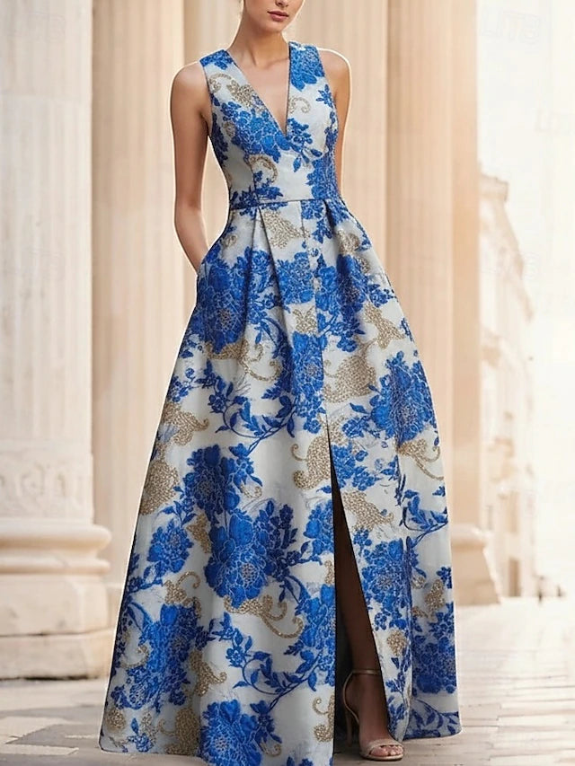 Women's Vintage Neckline Evening Dress in Cobalt