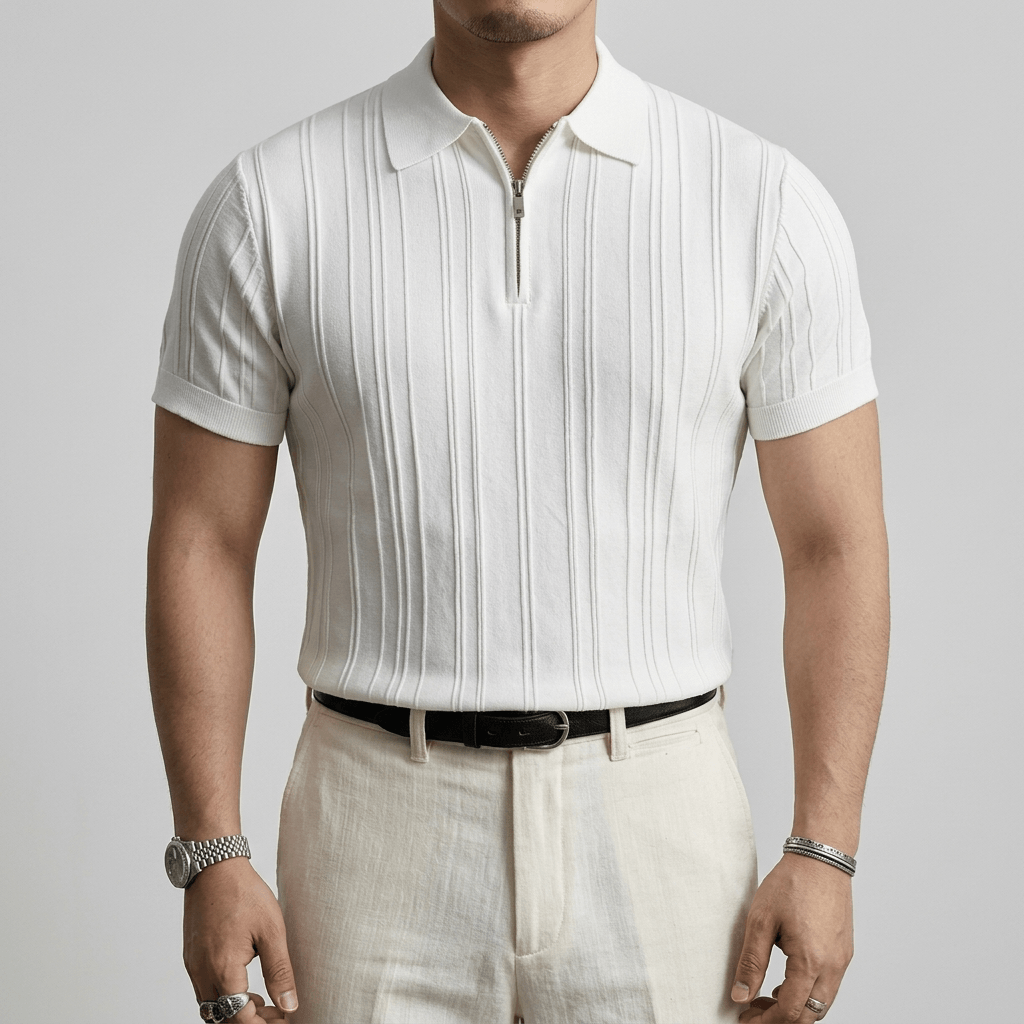 Bluzeo | Sculpted rib polo shirt with quarter-zip closure
