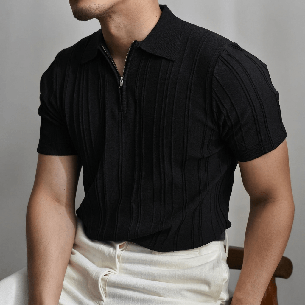 Bluzeo | Sculpted rib polo shirt with quarter-zip closure