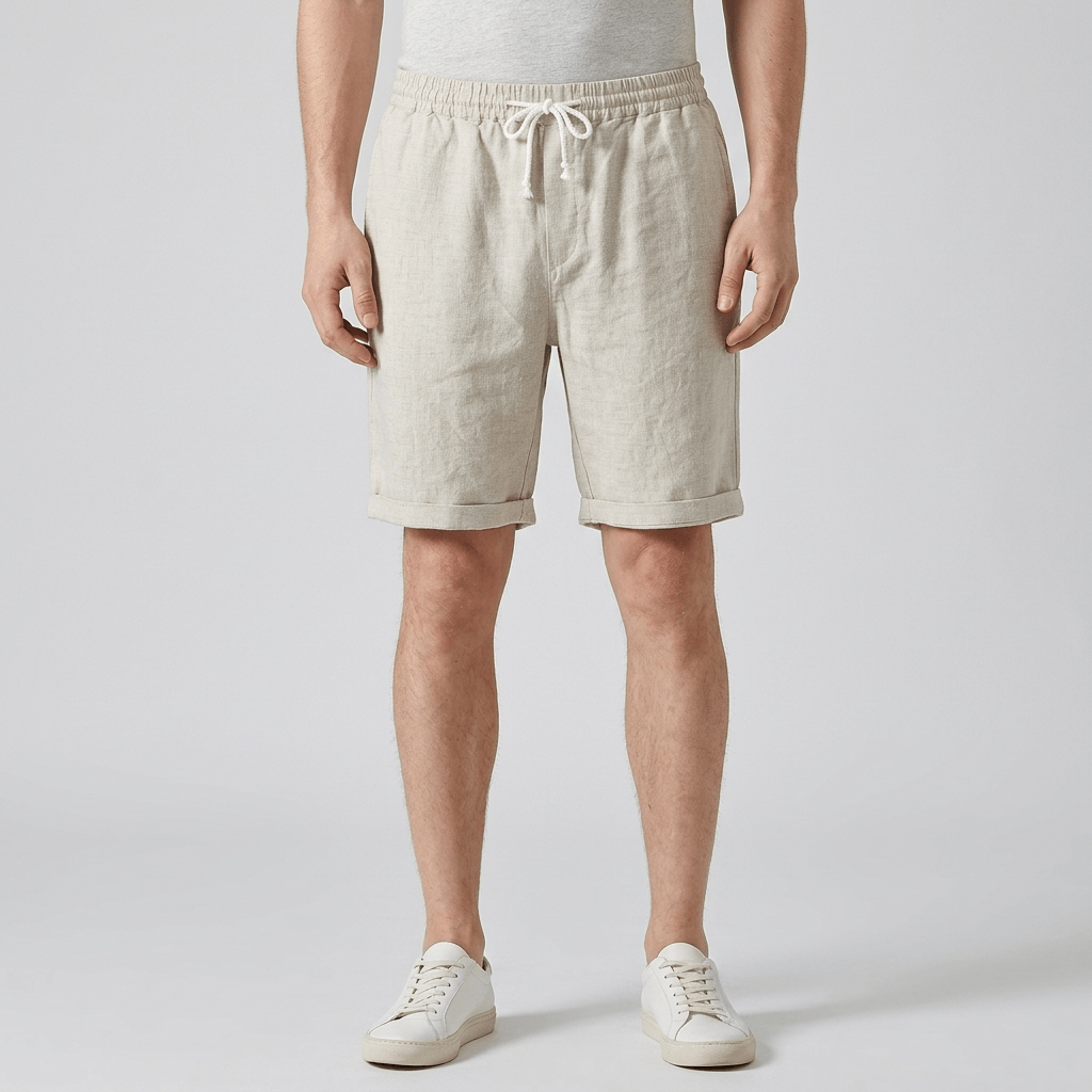Bluzeo | Flax linen shorts with drawstring and pockets
