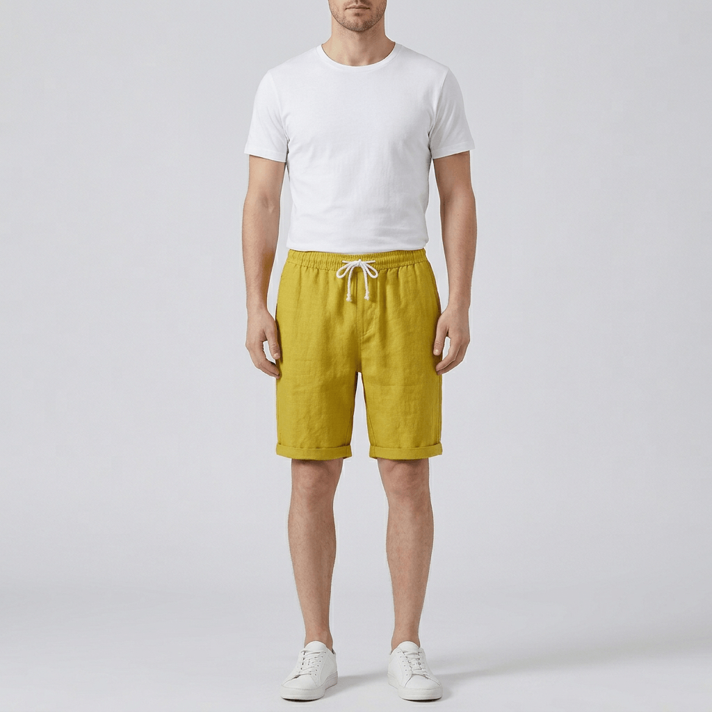 Bluzeo | Flax linen shorts with drawstring and pockets