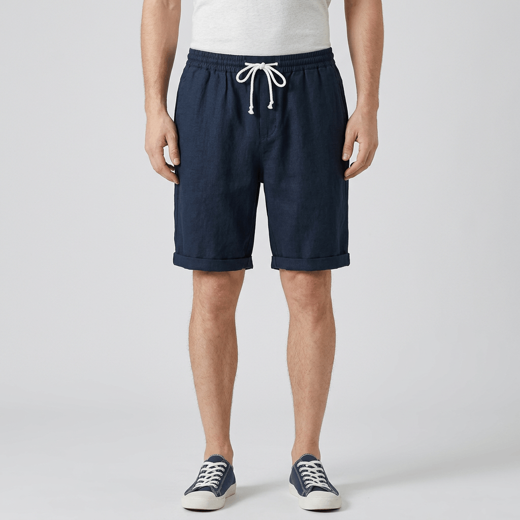Bluzeo | Flax linen shorts with drawstring and pockets