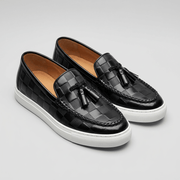 Bluzeo | Embossed texture loafers with tassel detail
