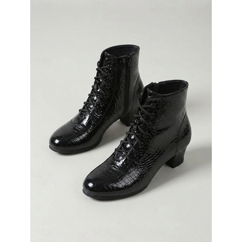 Women's Croc Print Lace Up Booties