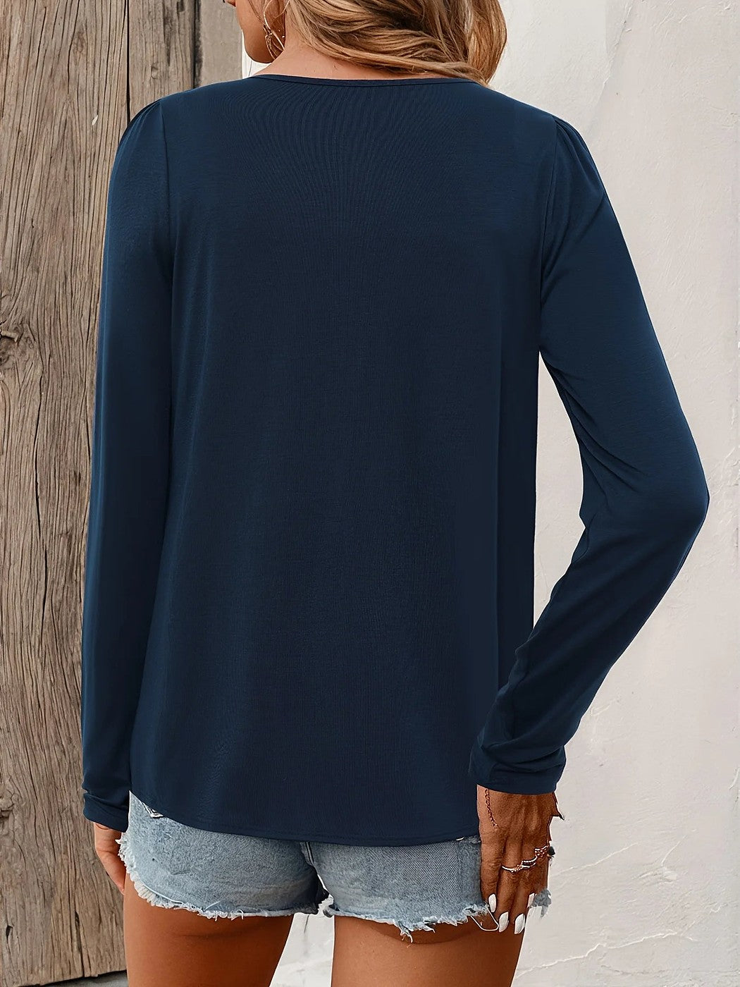Women's Pleated Front Crew Neck Blouse