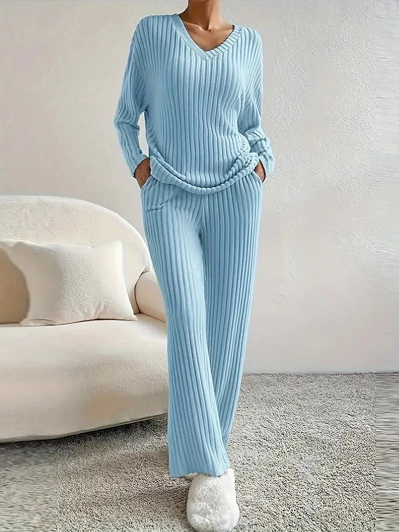 Women's Knit Sweater Set Wide Leg Pants