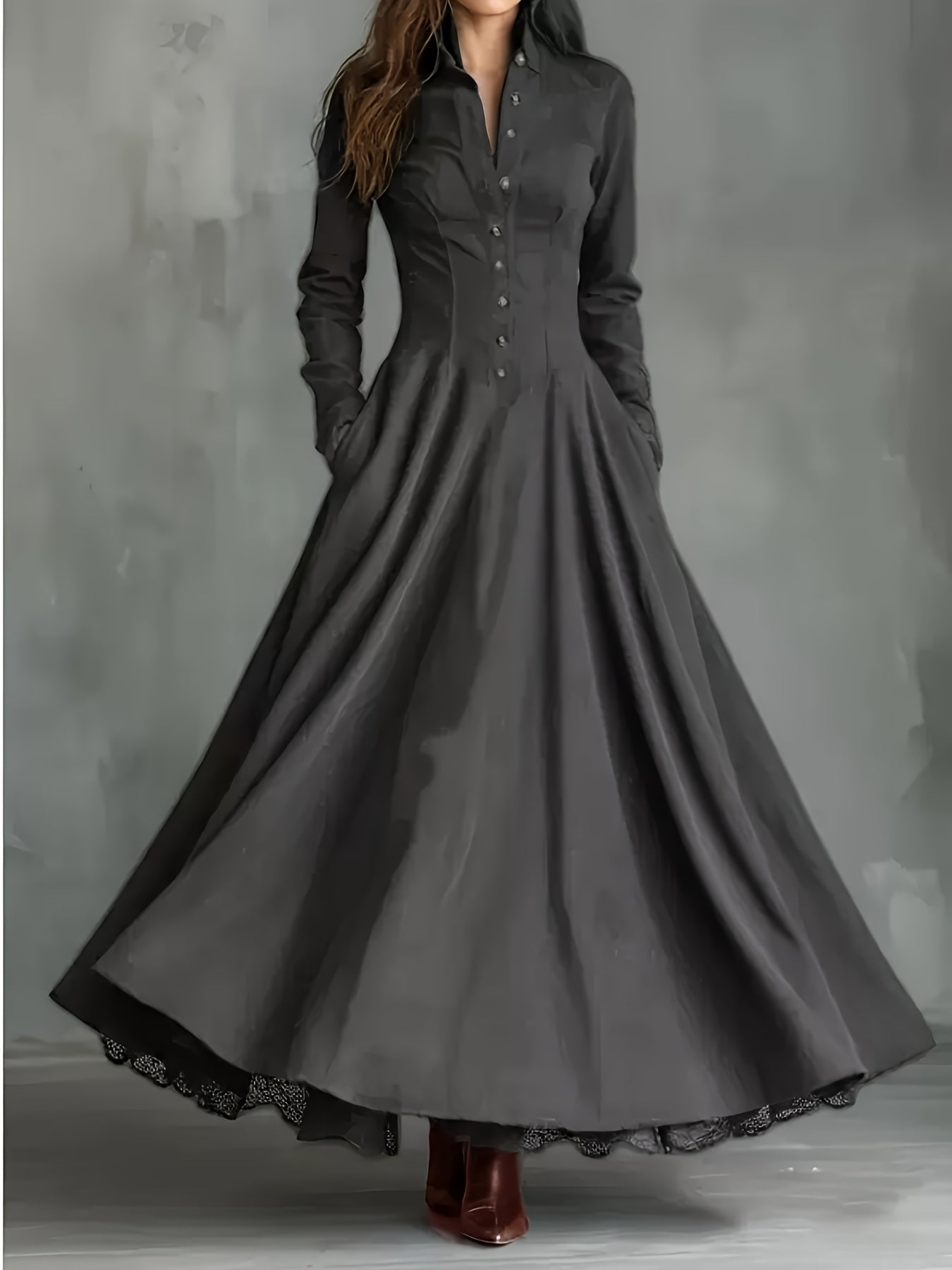 Women's Draped Midi Dress with Button Front