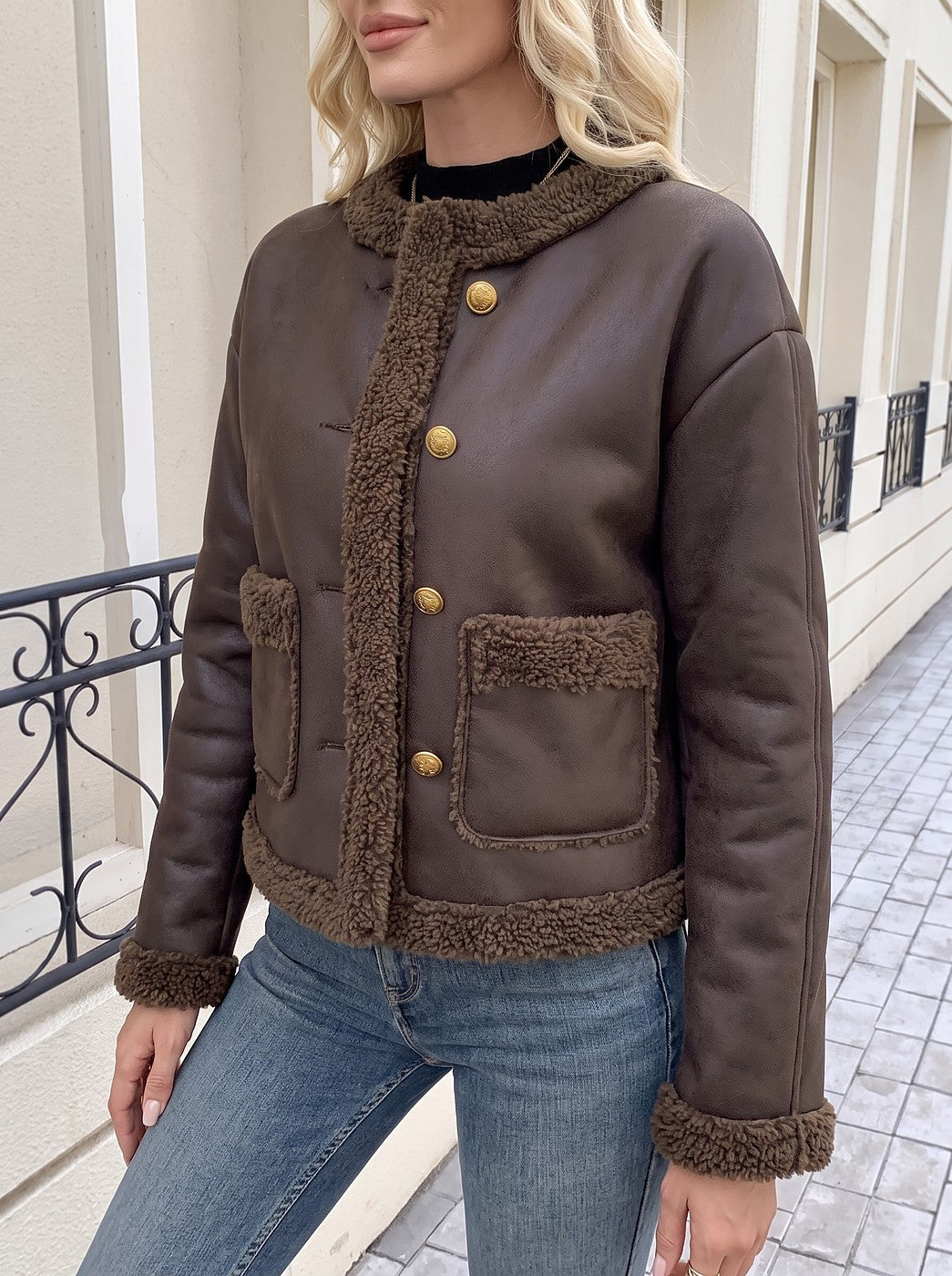 Women's Cropped Faux Shearling Aviator Jacket