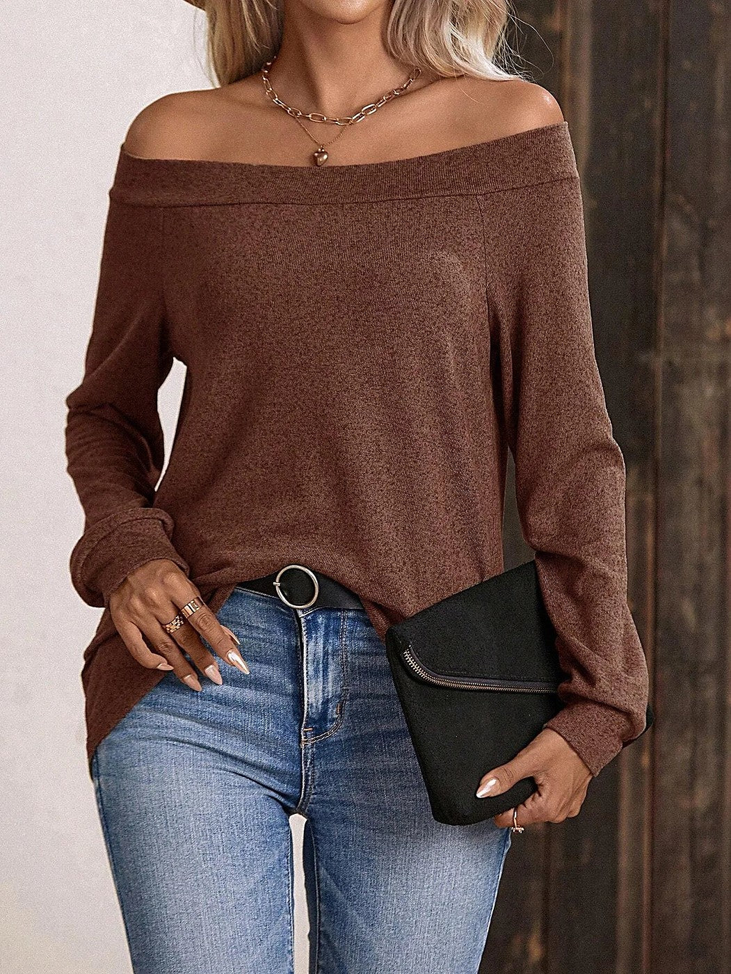 Women's Off Shoulder Wide Neck Knit Top
