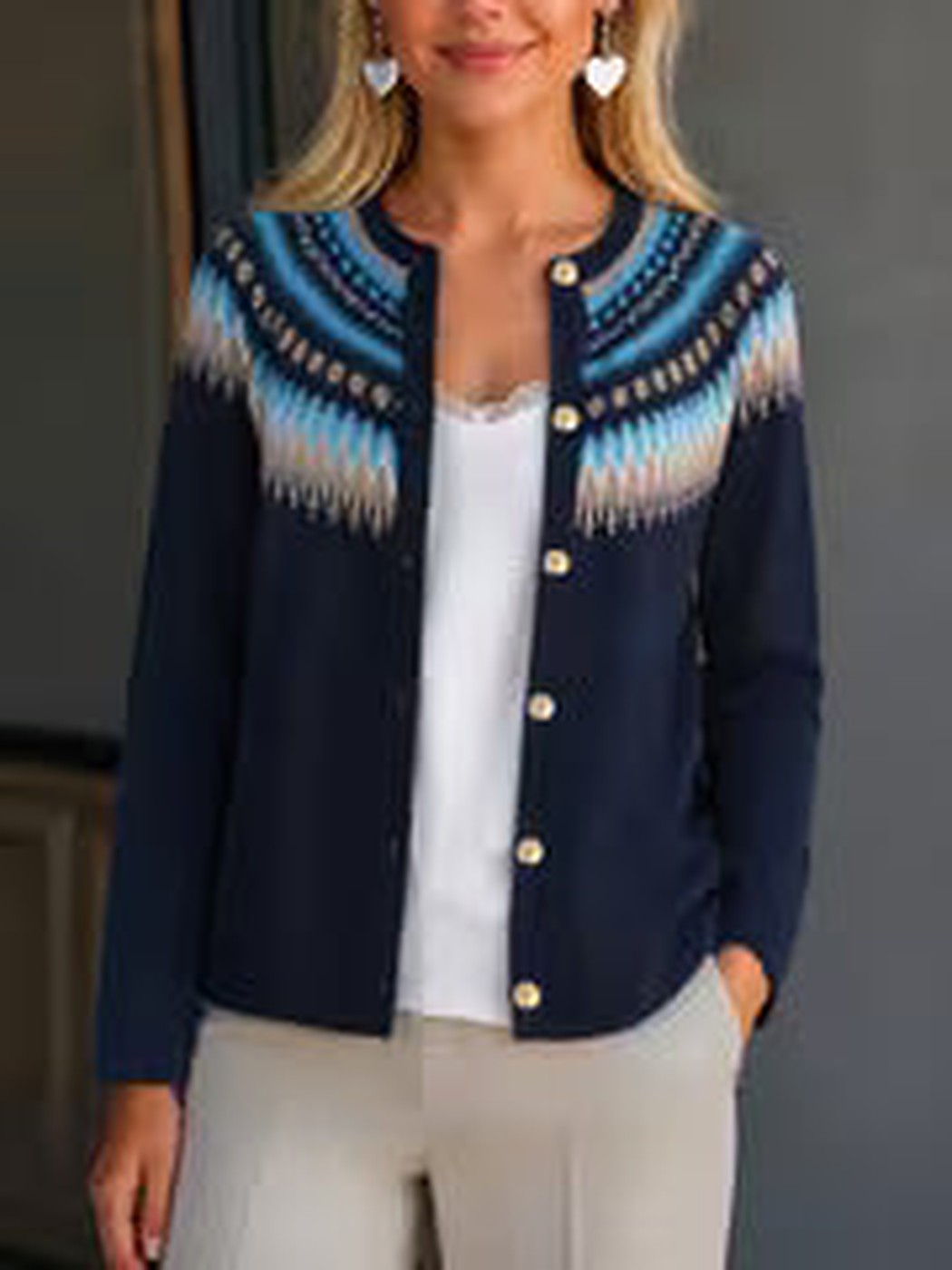 Women's Fair Isle Button Front Cardigan