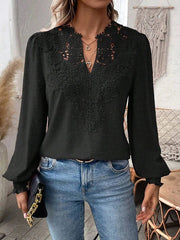Women's Swiss Dot Lace Puff Sleeve Blouse