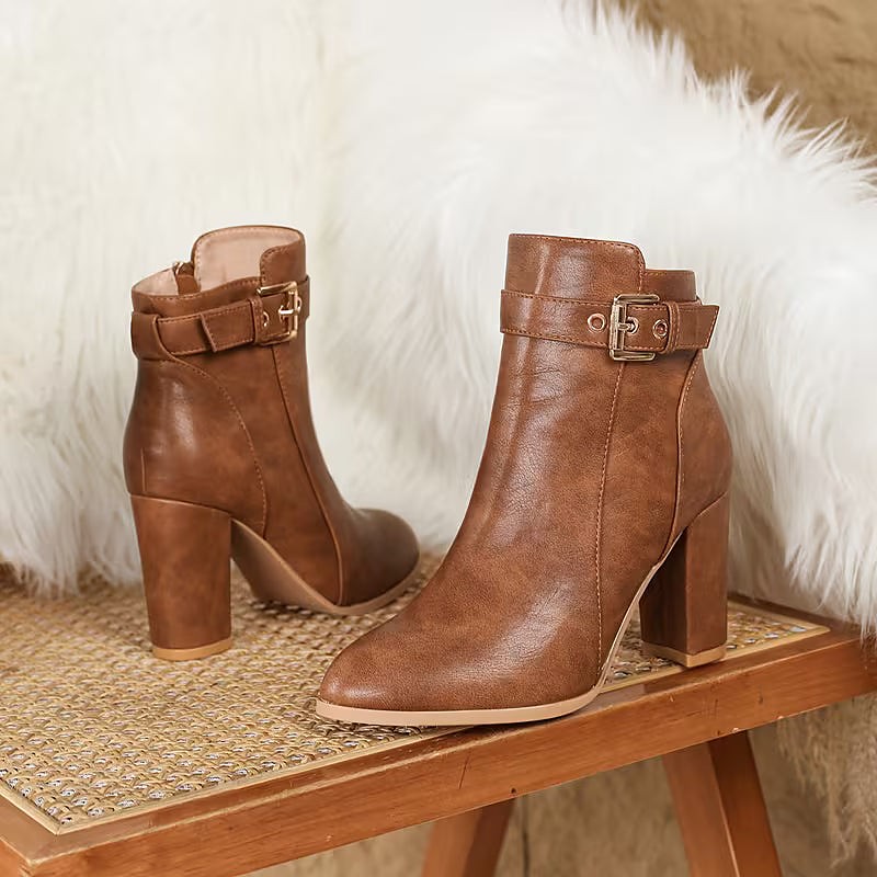 Women's Pointed Toe Buckle Ankle Boots