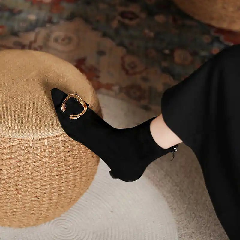 Women's Stretch Velvet Kitten Heel Booties