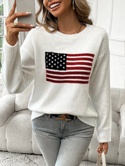 Women's American Flag Crewneck Pullover Sweater
