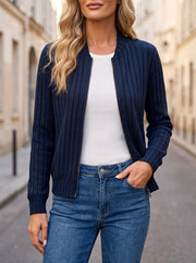 Women's Ribbed Knit Zip Up Bomber Jacket
