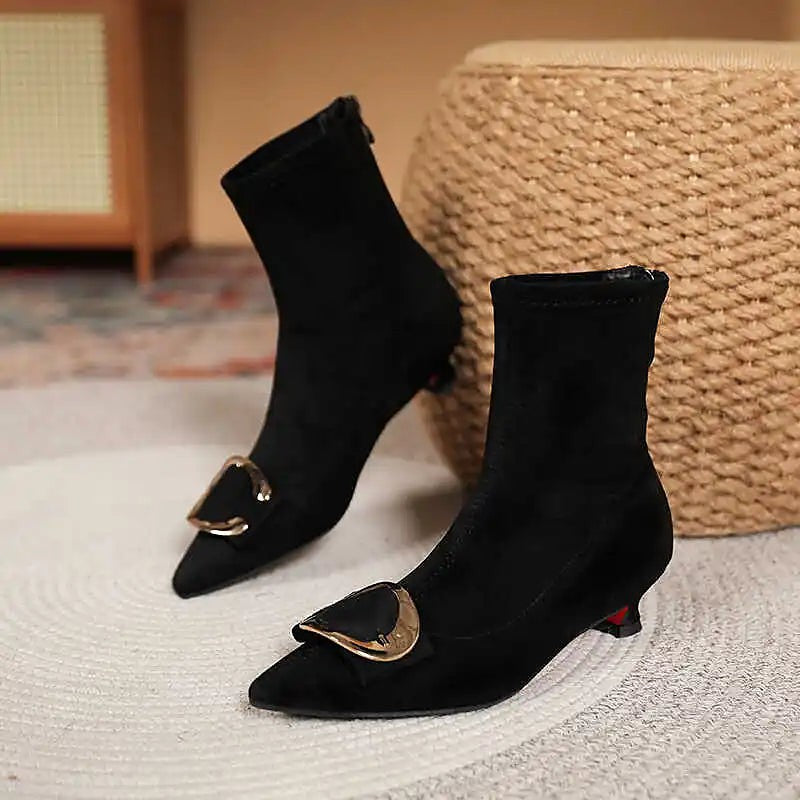 Women's Stretch Velvet Kitten Heel Booties