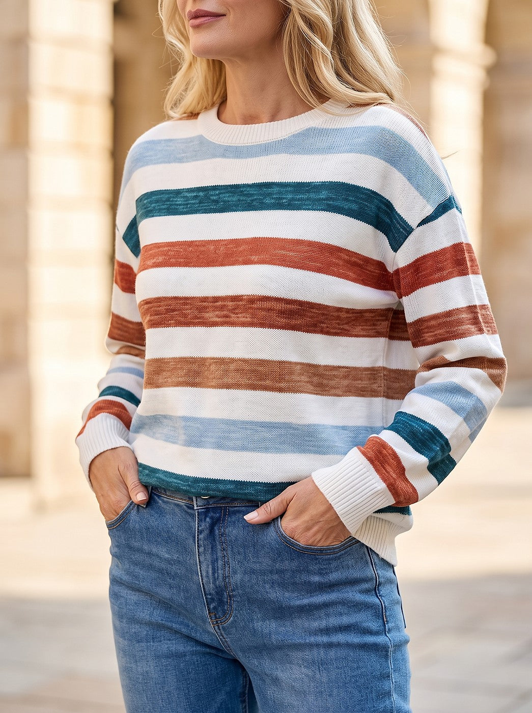 Women's Rugby Stripe Long Sleeve Knit Top