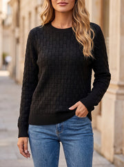 Women's Geometric Texture Long Sleeve Crewneck Sweater