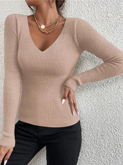 Women's Slim Rib Knit Deep V Top