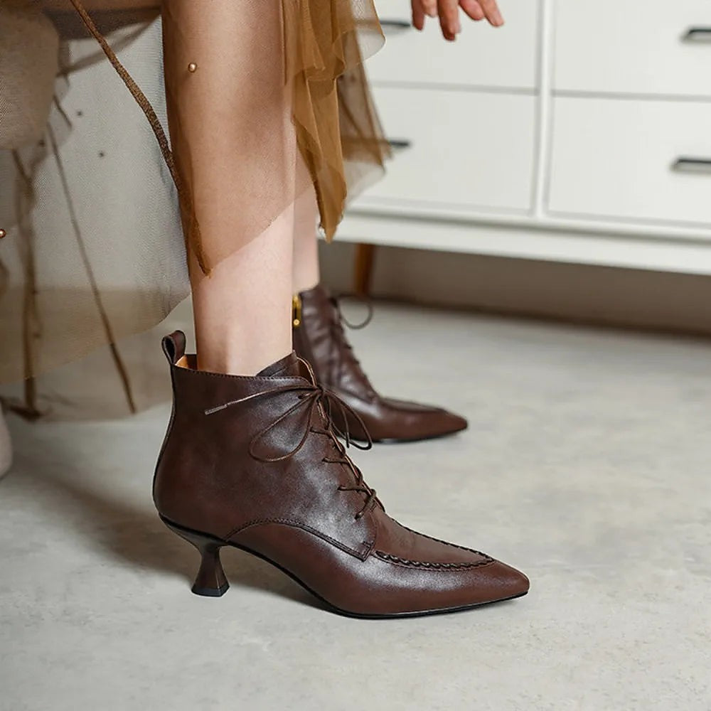 Women's Pointed Toe Lace Up Dress Booties
