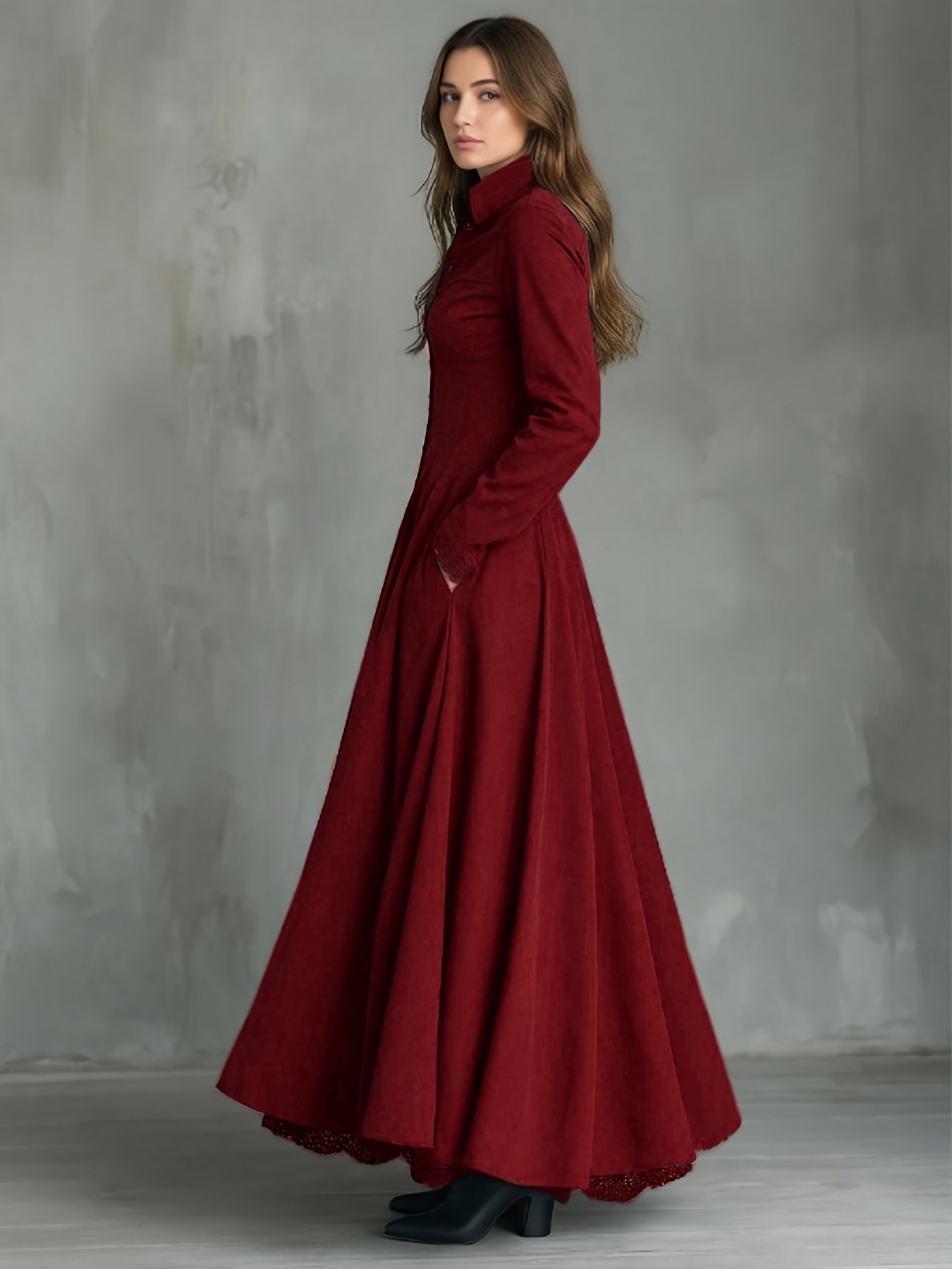 Women's Draped Midi Dress with Button Front