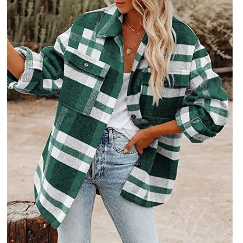 Women's Plaid Flannel Shacket Button Down