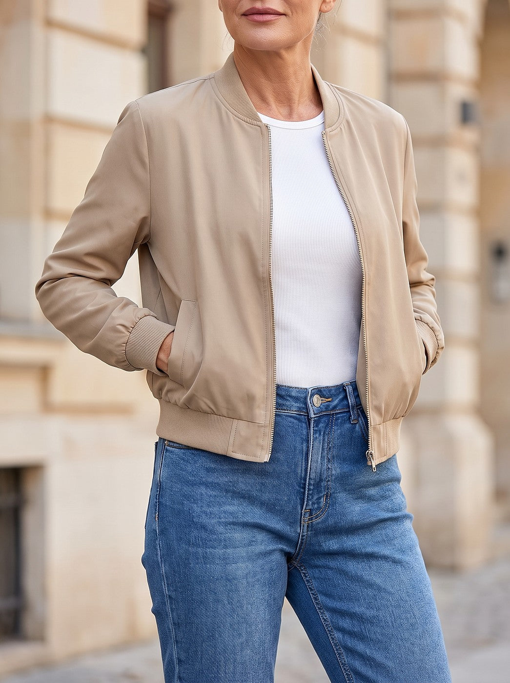 Women's Cropped Zip Up Fall Bomber Jacket