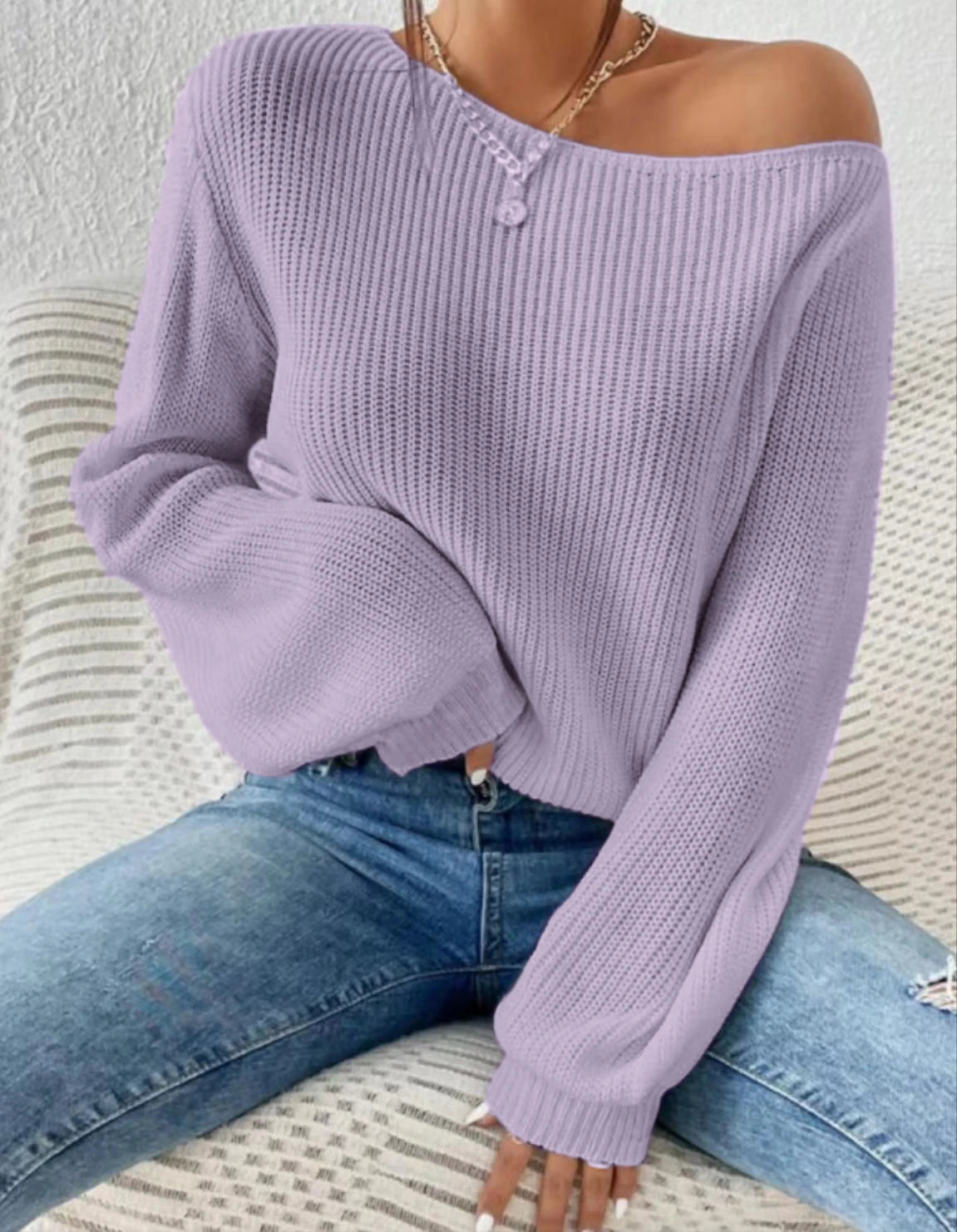 Women's Off Shoulder Knit Pullover Sweater