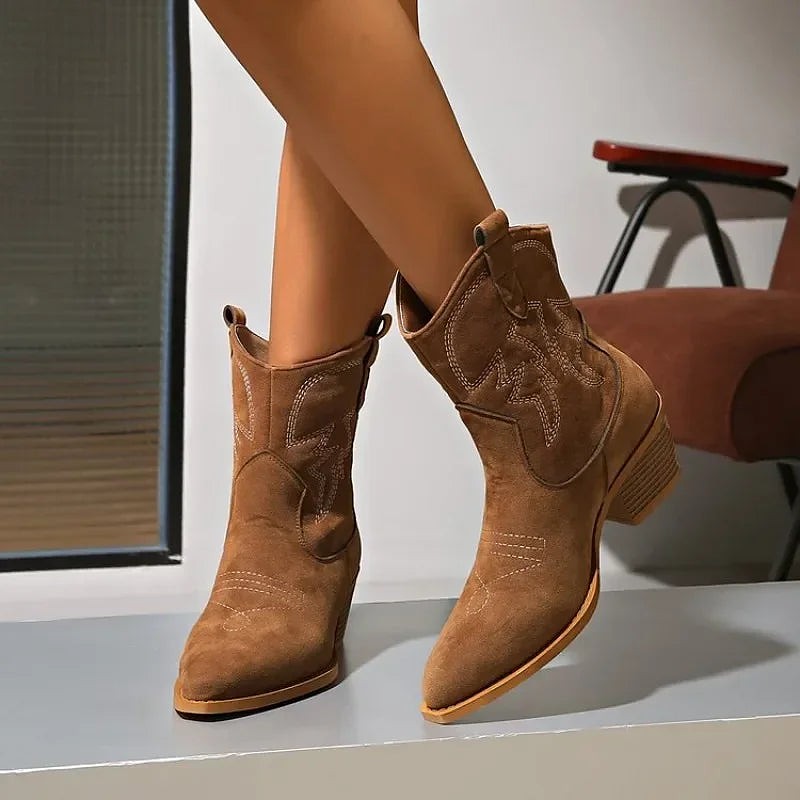 Women's Faux Suede Western Ankle Booties