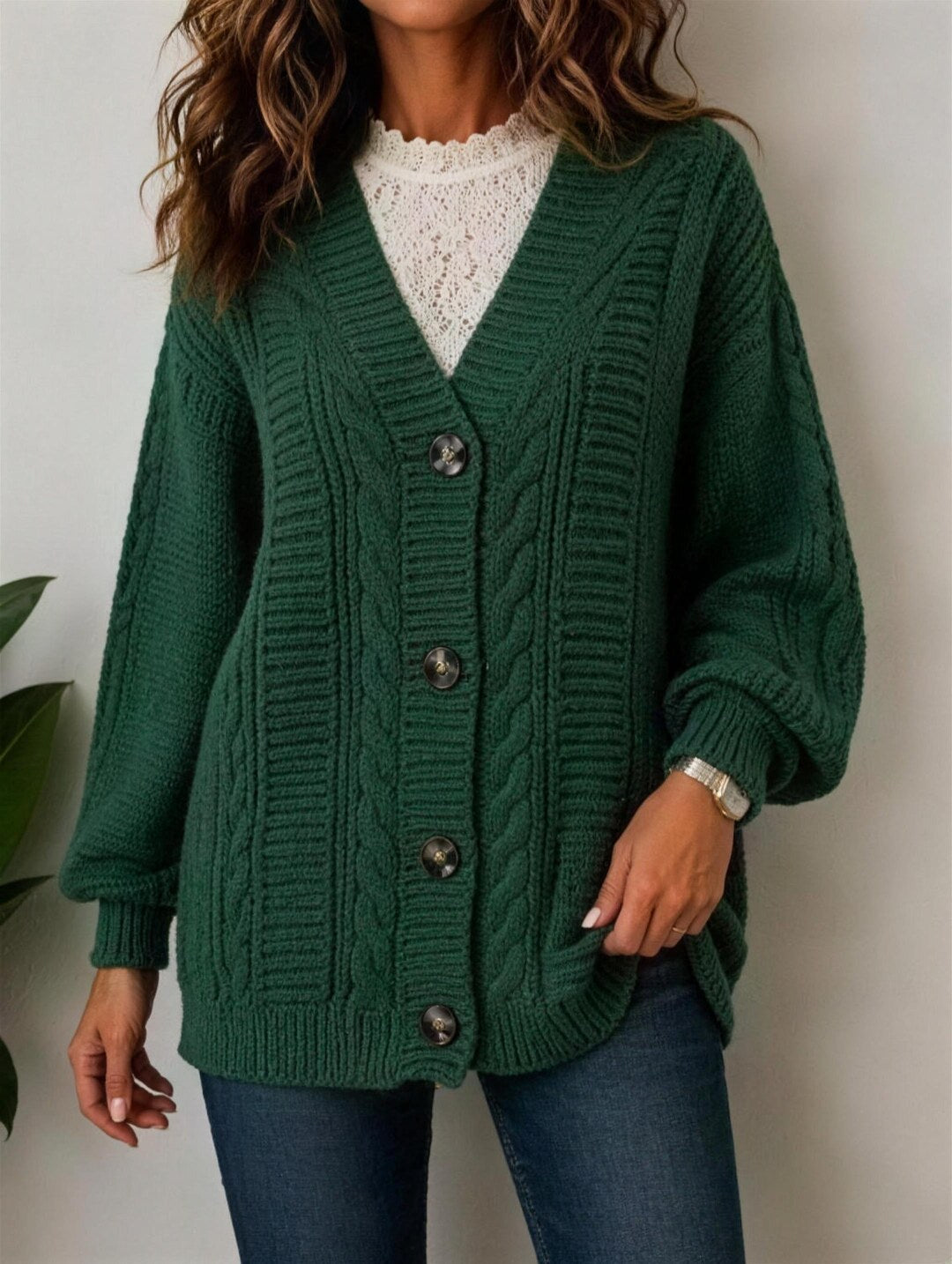 Women's Chunky Cable Button Cardigan